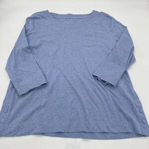 Talbots Lightweight Blue Knit top Button Detail Size Large